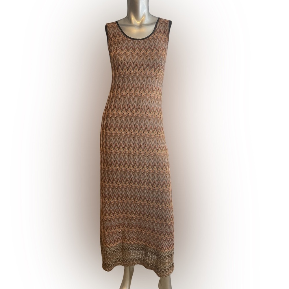 Grifflin Paris long sleeve tight crochet Chevron print maxi 55’ length dress S